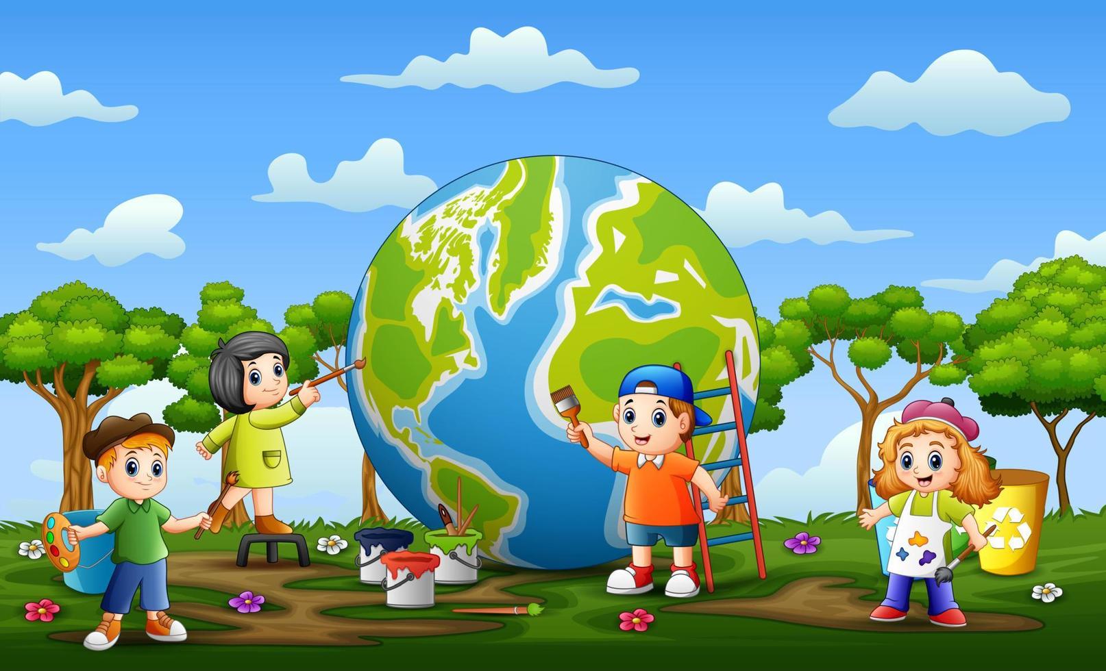 kinderen maken en schilderen de wereldbol illustratie vector