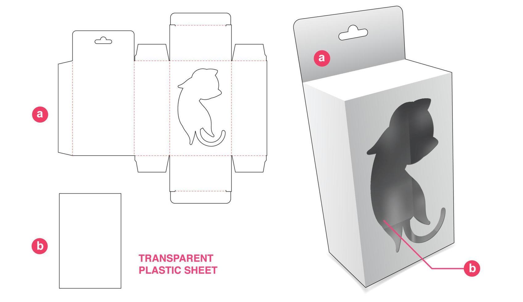 kartonnen hangende doos met kattenraam en doorzichtig plastic vel gestanst sjabloon vector