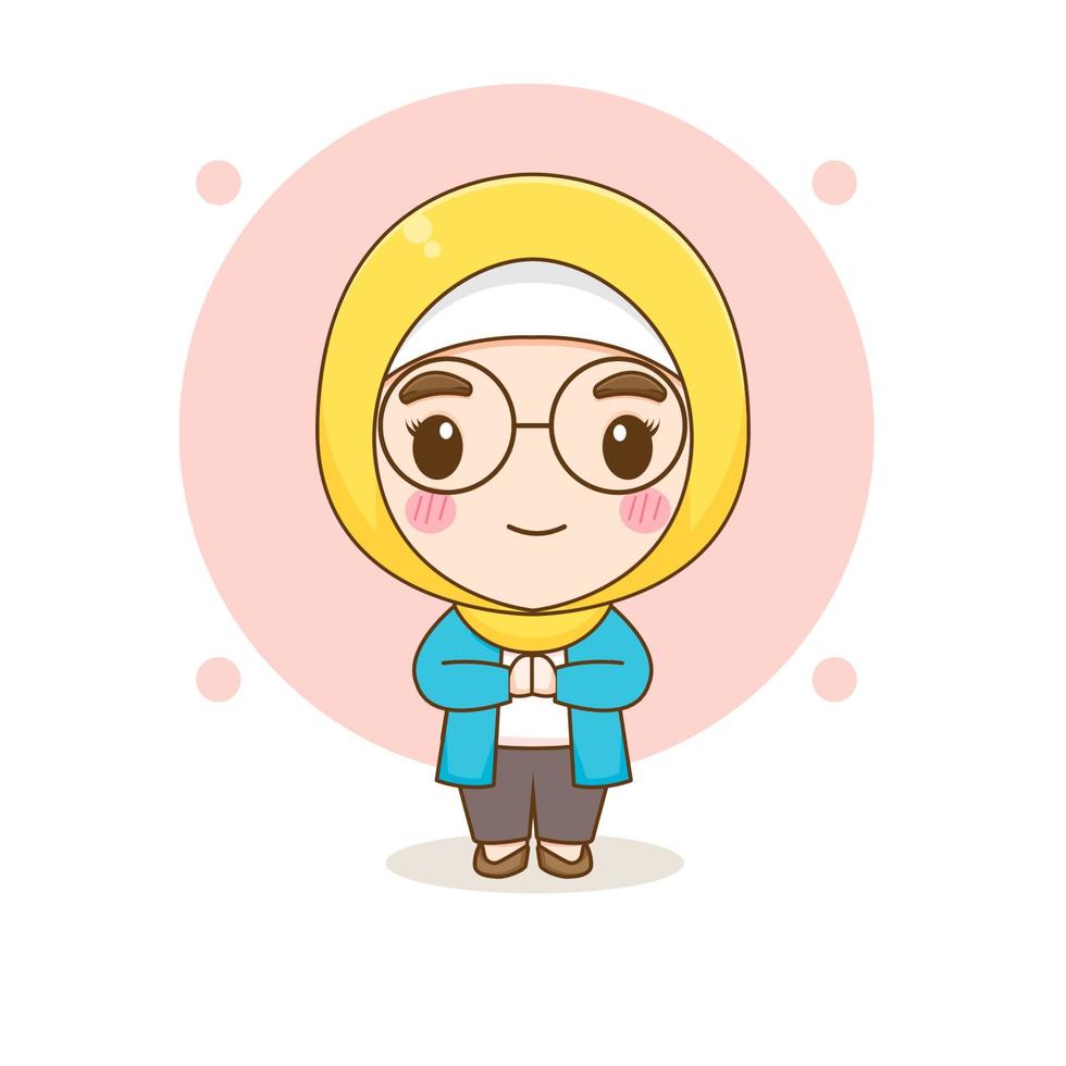 cartoon illustratie van schattige moslim meisje karakter begroeting pose vector