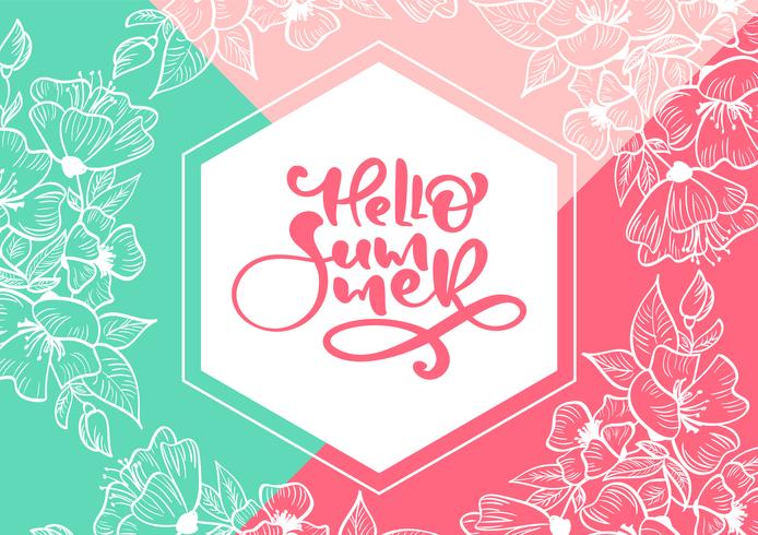 Hallo zomer kalligrafie wenskaart. Creatieve grafische vector belettering illustratie. Retro typografisch ontwerp