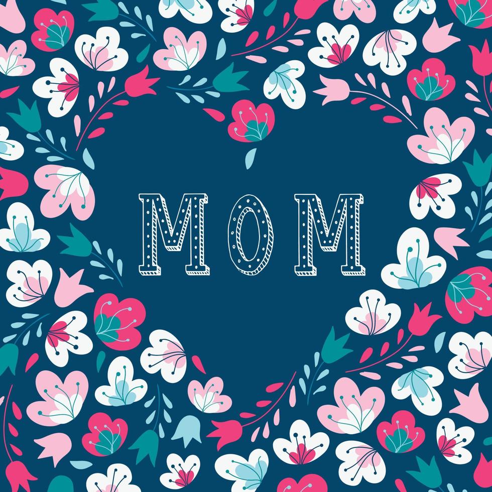 leuke poster, banner, kaart, printontwerp voor moederdag. kleurrijke bloemenlijst en handgeschreven quote binnenin 'i love you mom' zijn ook goed voor verjaardagskaarten en andere decorideeën. eps 10 vector