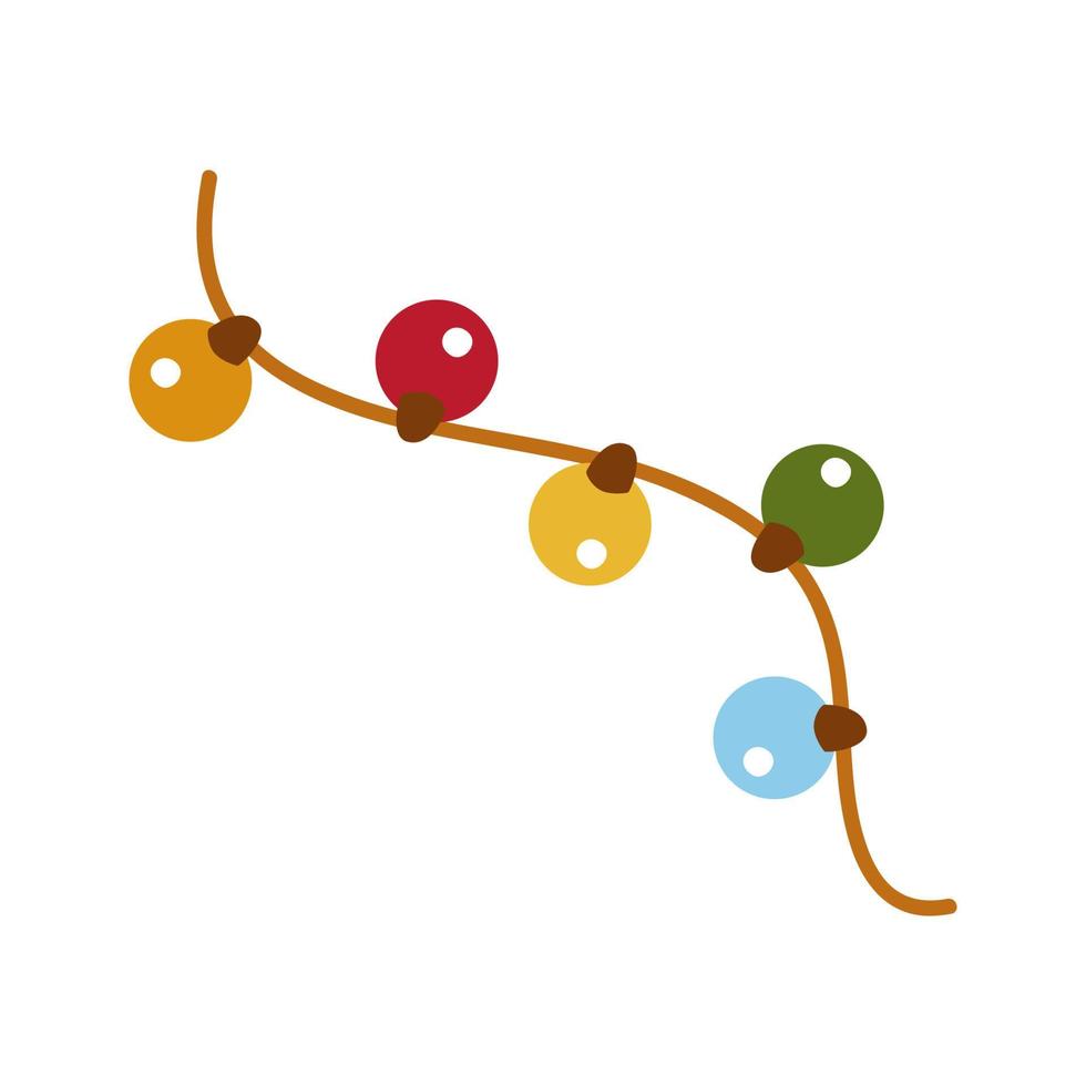 slinger feestelijk met gekleurde gloeilampen. vector clipart, geïsoleerde illustratie op een witte achtergrond. voor een kerstkaart, spandoek, ontwerp of decor