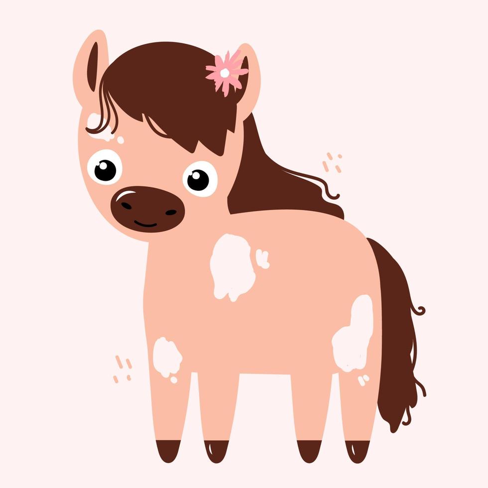 schattig paard in de hand getekende stijl op een roze achtergrond. platte vectorillustratie vector