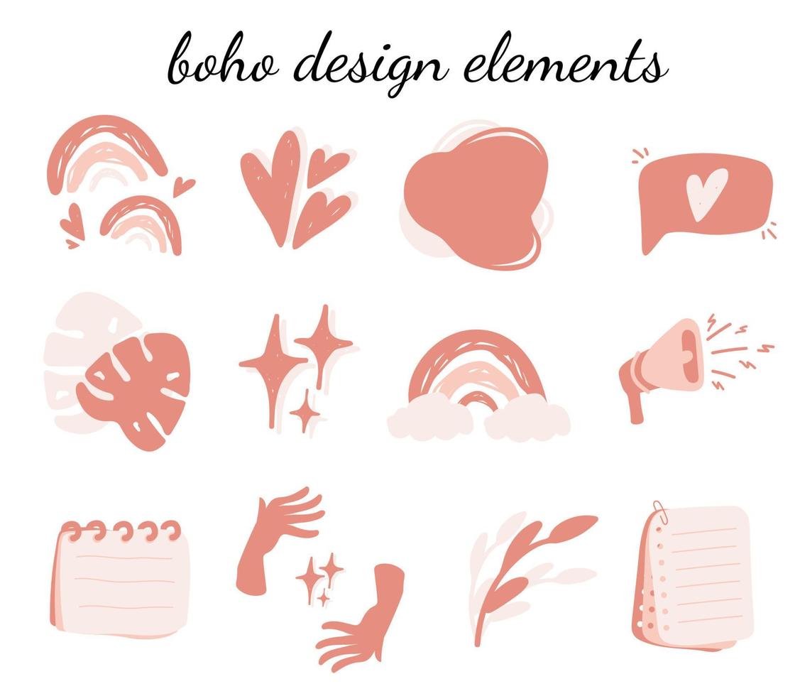 set ontwerpelementen in boho-stijl in beige kleuren. platte vectorillustratie vector