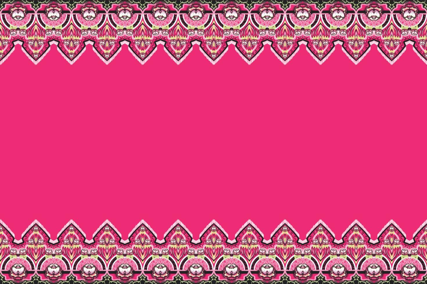 roze, groene, witte zwarte bloem op roze. geometrische etnische oosterse patroon traditioneel ontwerp voor achtergrond, tapijt, behang, kleding, verpakking, batik, stof, vector illustratie borduurstijl