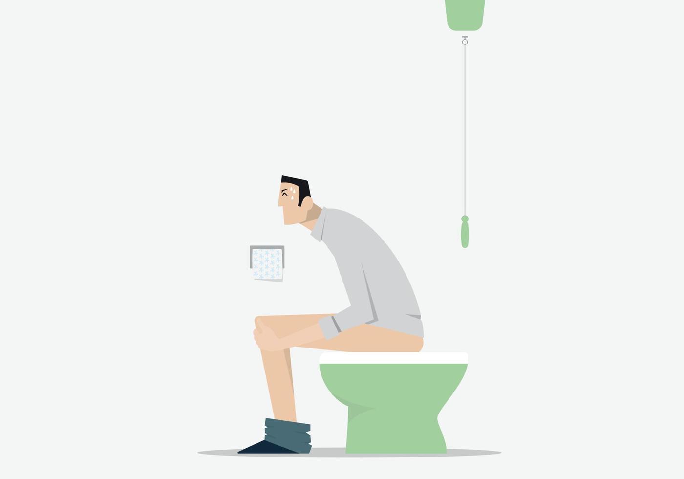 zijaanzicht van cartoon man zittend op toilet met problemen van constipatie. vector