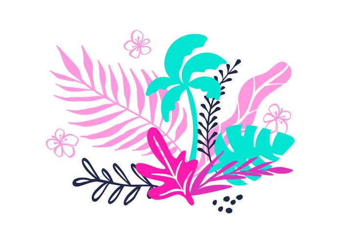 Tropische verzameling voor exotische bladeren, palmen en fruit in de zomer. Vector ontwerp geïsoleerde elementen op de witte achtergrond