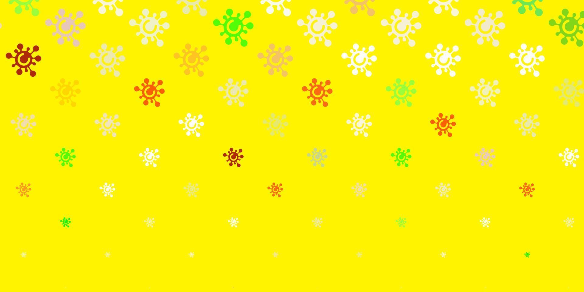 lichtgroene, gele vectorachtergrond met covid-19 symbolen. vector