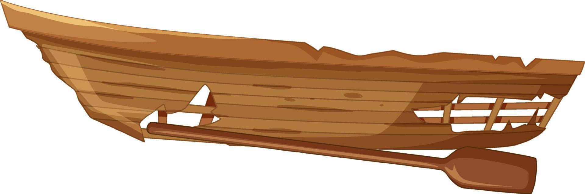 een oude houten gebroken boot op witte achtergrond vector