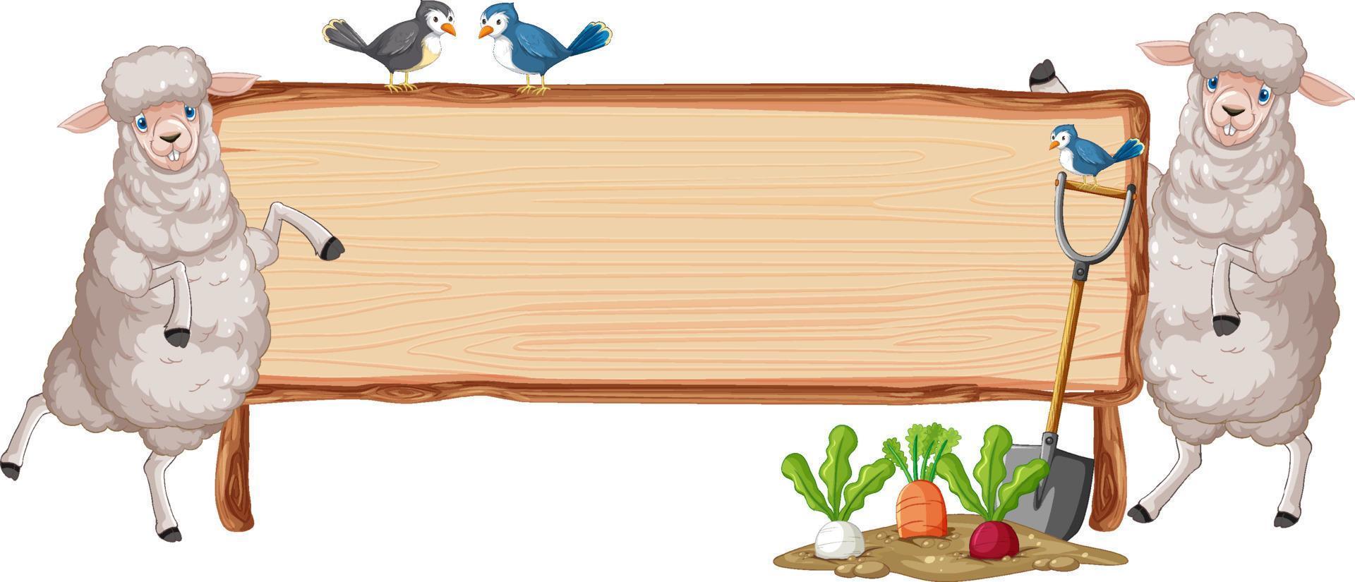 schapen met houten tekenbanner vector