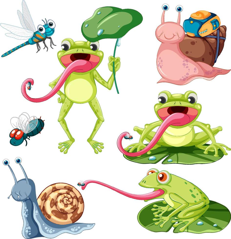 set van verschillende ongewervelde dieren in cartoonstijl vector