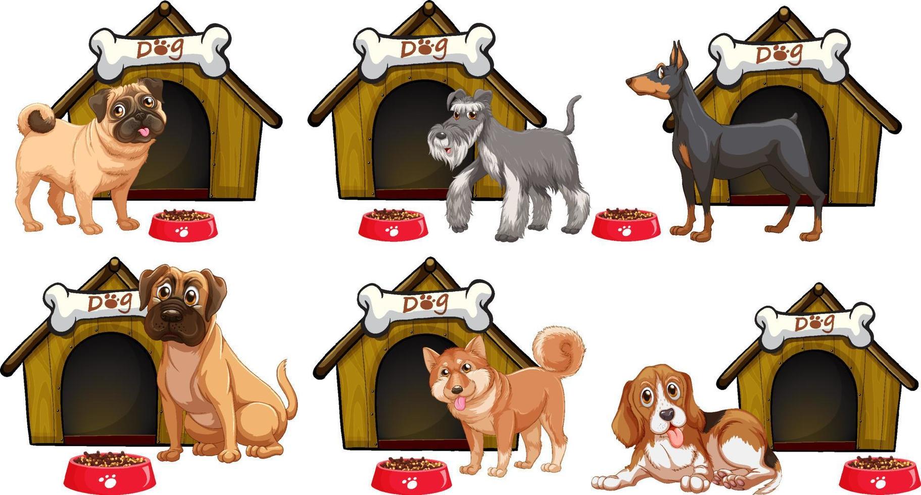 set van verschillende schattige honden in cartoonstijl vector