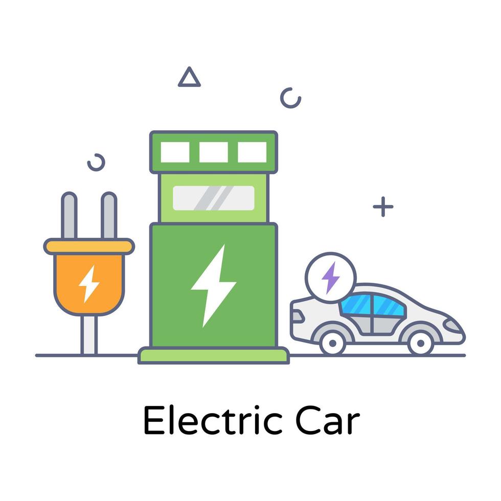 bout met voertuig dat het platte overzichtspictogram van elektrische auto aangeeft vector