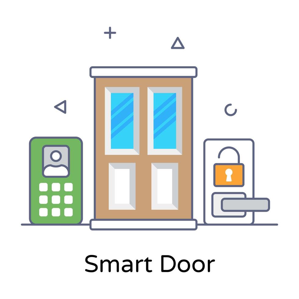 slimme deur in plat conceptueel pictogram, veiligheidsingang vector