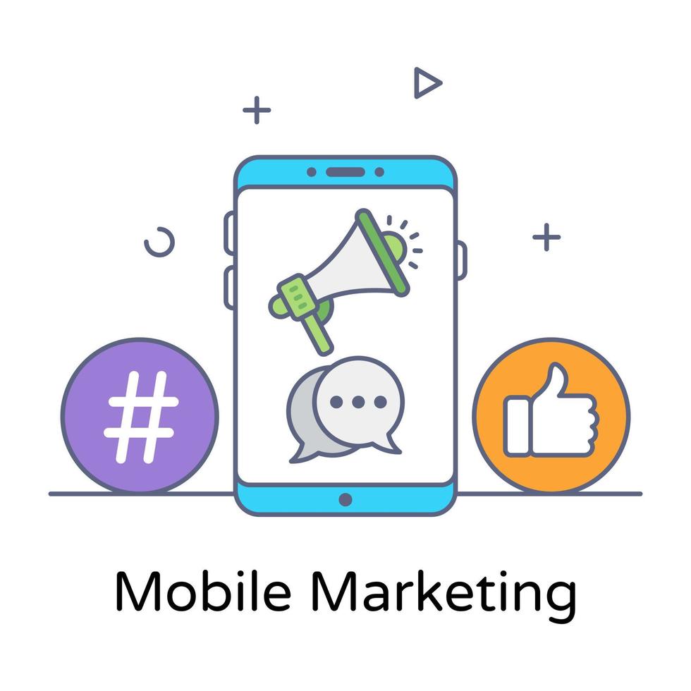 megafoon in smartphone, icoon van mobiele marketing vector