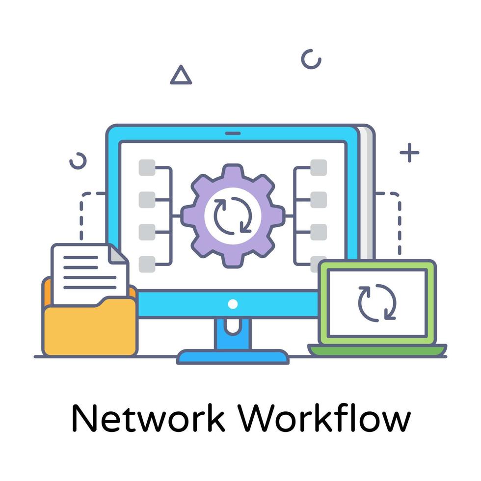 netwerkworkflow plat conceptueel pictogram, bewerkbare vector