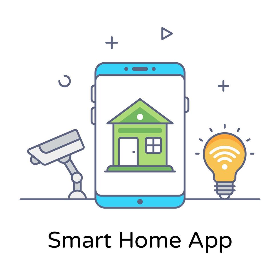 huis binnen telefoon ter aanduiding van een plat overzichtspictogram van de smart home-app vector