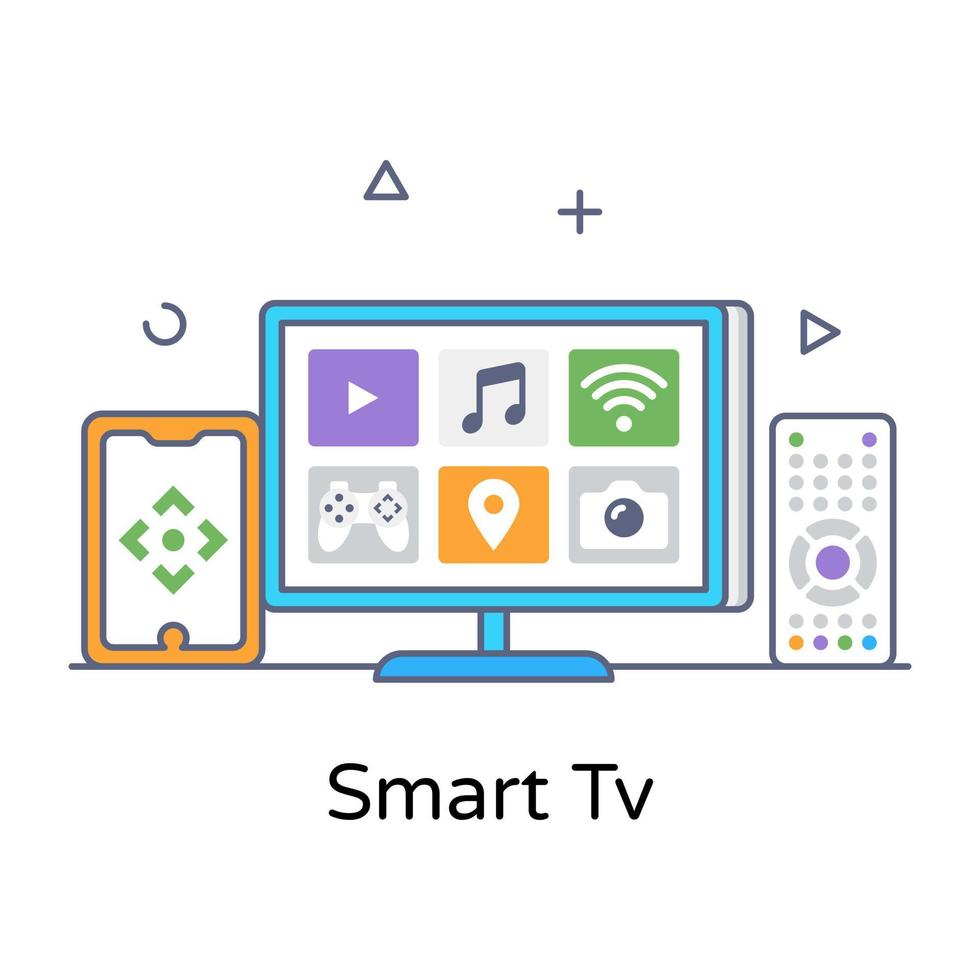 smart tv platte omtrek pictogram, bewerkbare vector