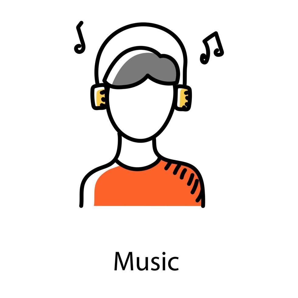 jongen met koptelefoon ter aanduiding van doodle icoon van muziek luisteren vector