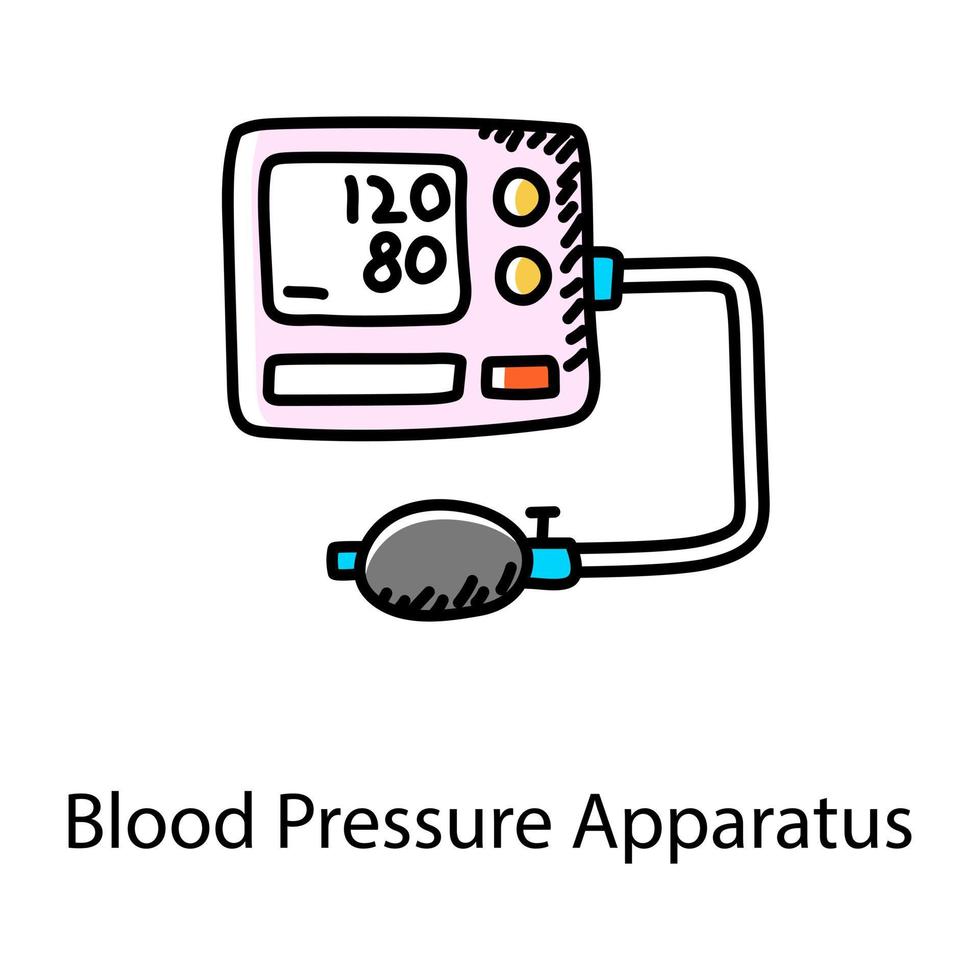 medische apparatuur, doodle stijl trendy icoon van bloeddruk apparaten vector