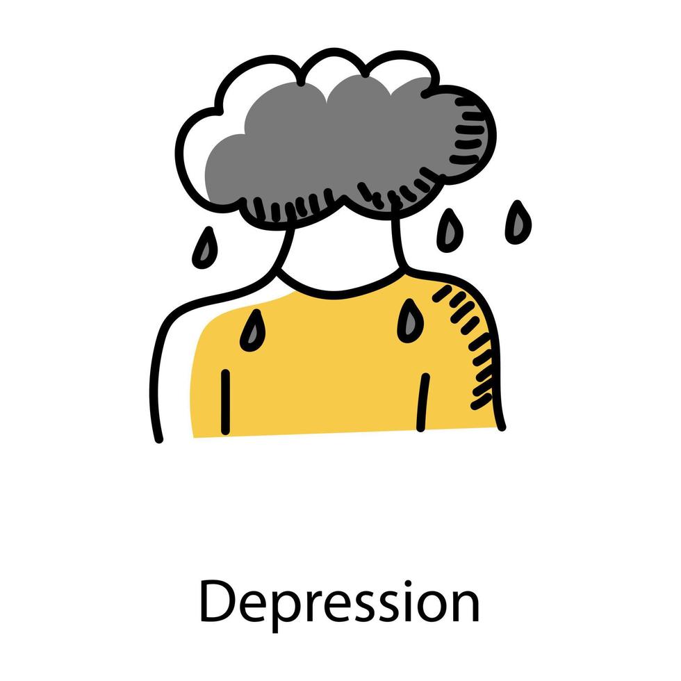 een persoon met een wolk die depressie aanduidt in een doodle-stijlicoon vector