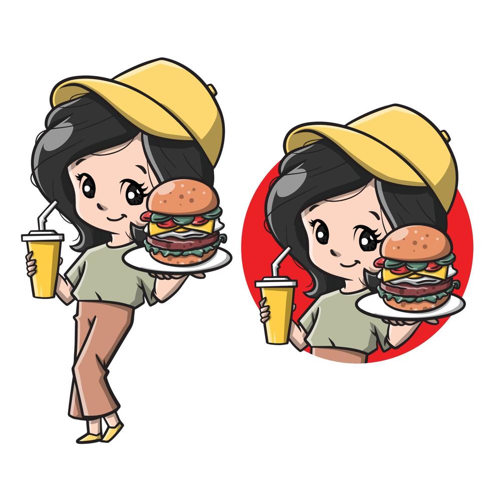 schattig meisje met hamburger cartoon vectorillustratie vector