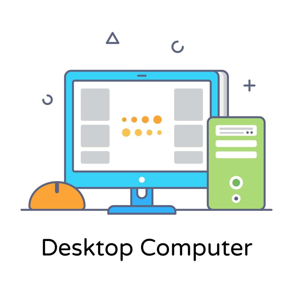 desktopcomputer plat conceptueel pictogram, bewerkbare vector