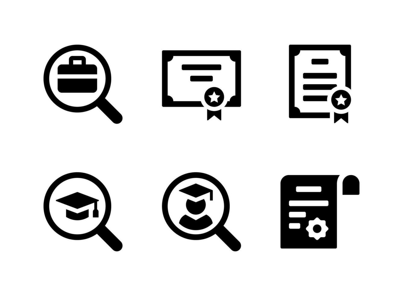 eenvoudige set van afstuderen gerelateerde vector solide pictogrammen. bevat pictogrammen als werk zoeken, diploma en meer.