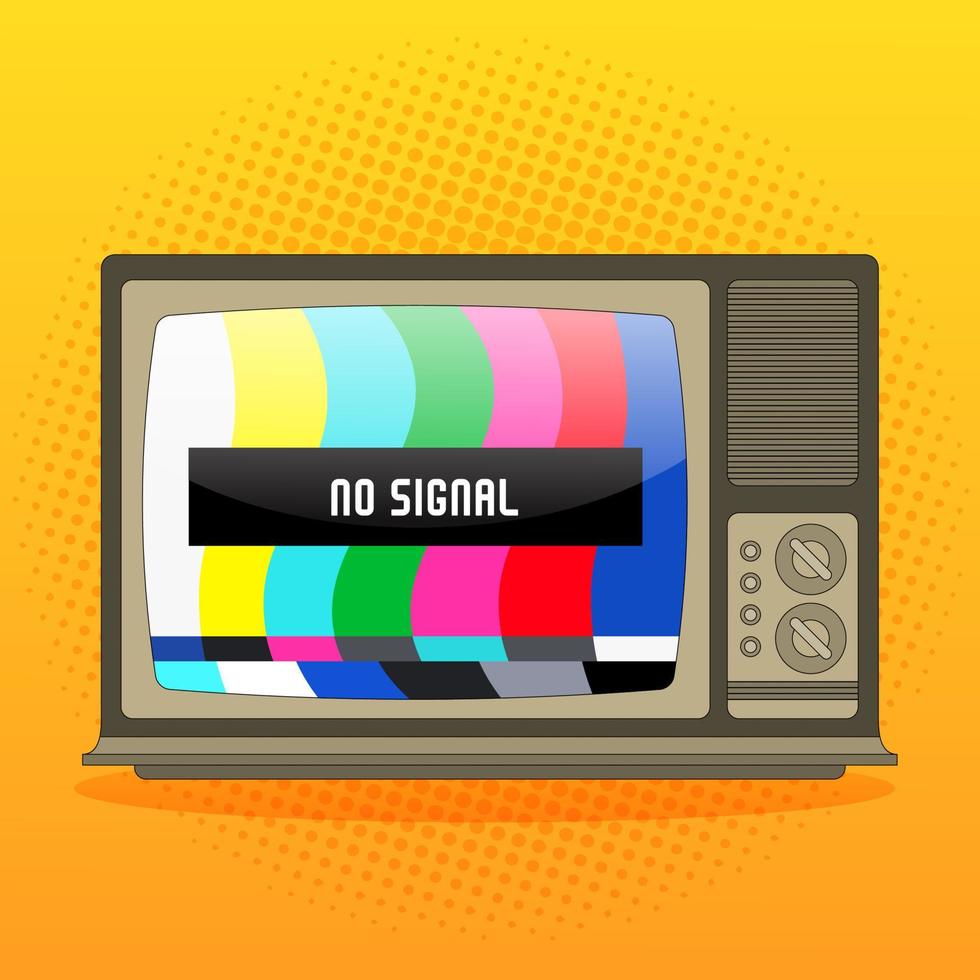 retro draagbare televisie op gele achtergrond vector