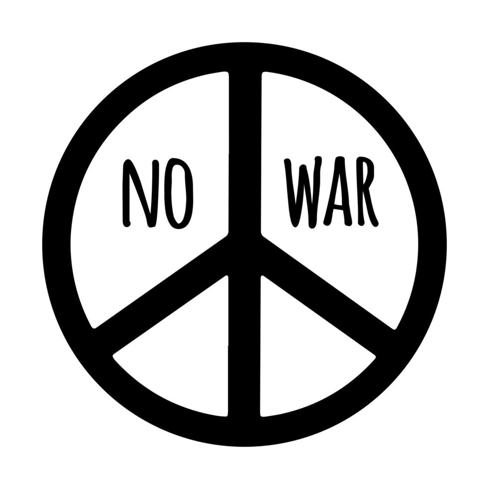 vrede symbool vector pictogram. hand getekende illustratie geïsoleerd op een witte achtergrond. geen oorlog, teken van liefde, geloof, hippies. eenvoudige zwart-wit schets, doodle. embleem van pacifisme