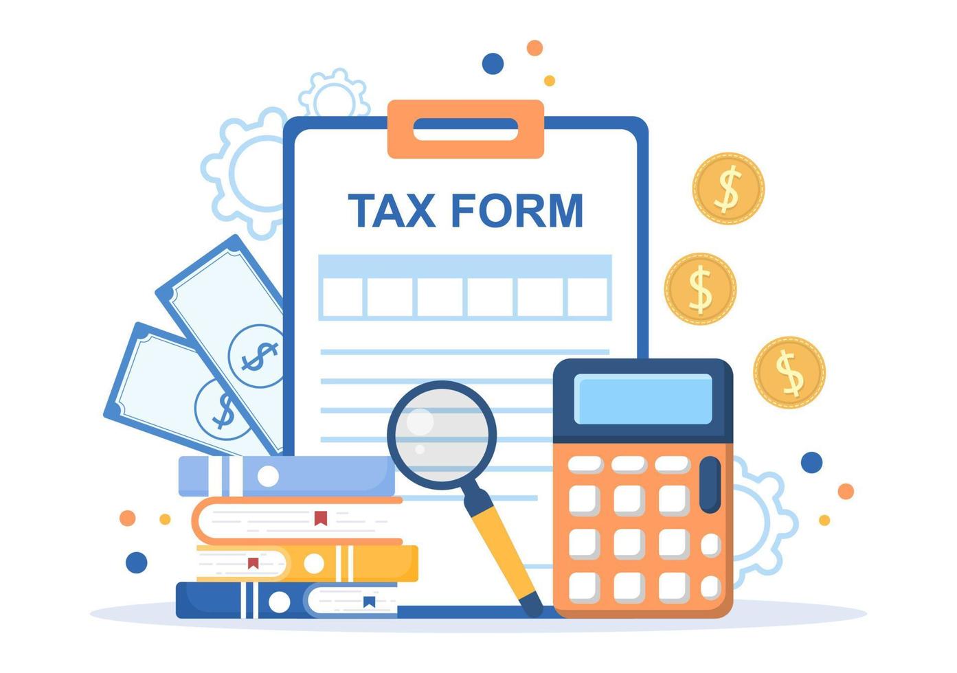 belastingvorm van staatsoverheidsbelasting met formulieren, kalender, audit, rekenmachine of analyse tot boekhouding en betaling in platte achtergrondillustratie vector