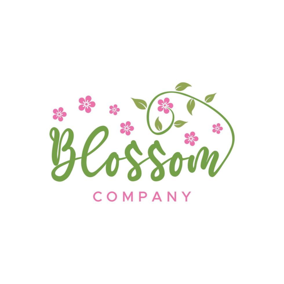 bloesem typografie logo met planten en bloemen ornamenten inspirerend ontwerp vector