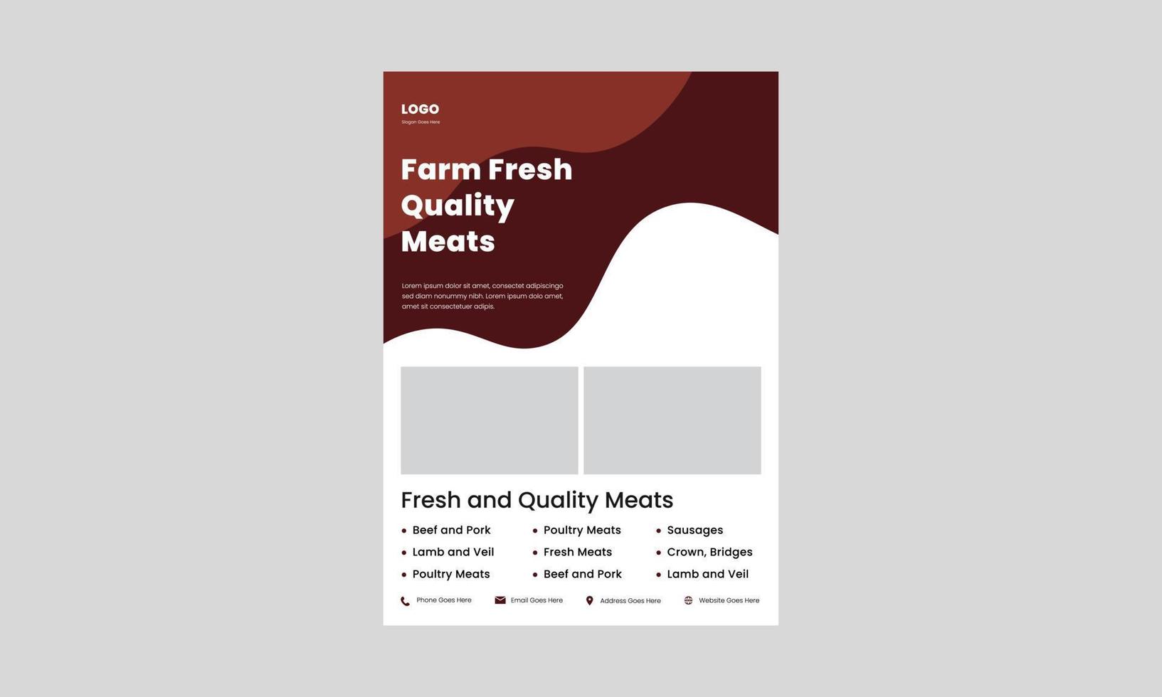 kwaliteit en vers vlees flyer ontwerp. premium kwaliteit vlees poster, folderontwerp. vlees winkel flyer ontwerp. vector