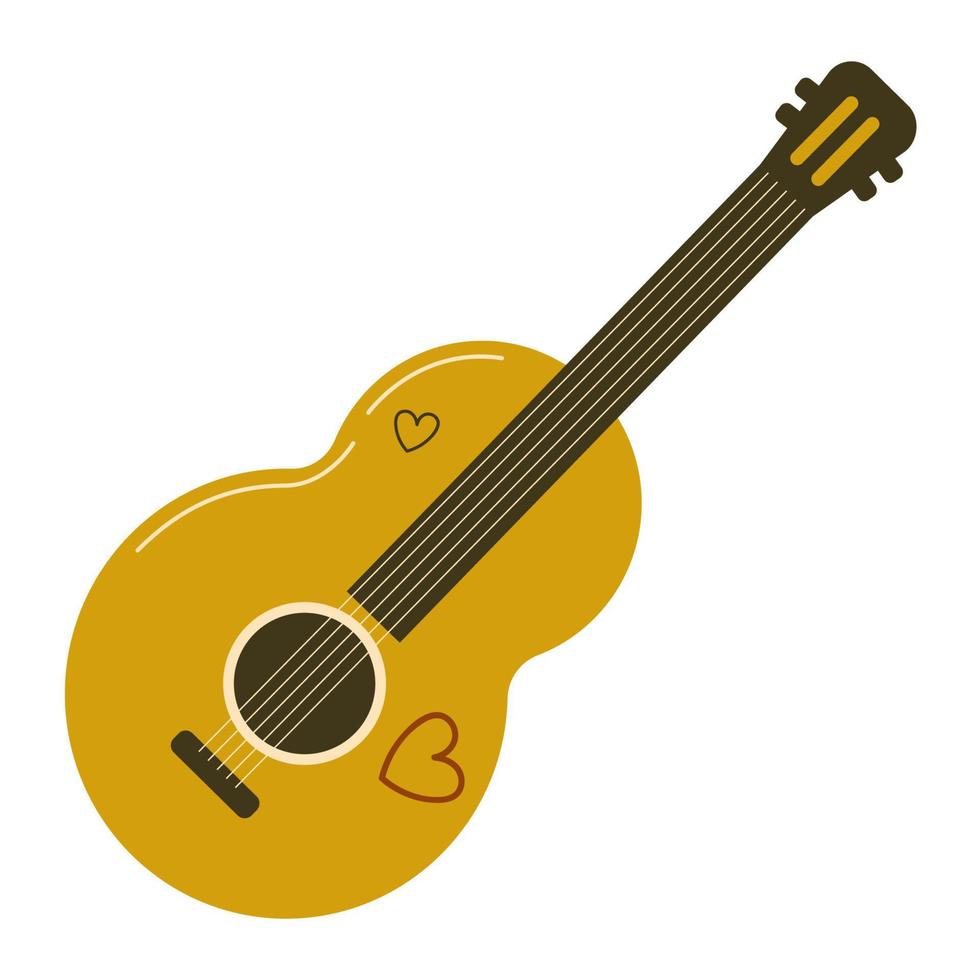 klassieke akoestische gitaar in vlakke stijl. vectorillustratie geïsoleerd op een witte achtergrond vector