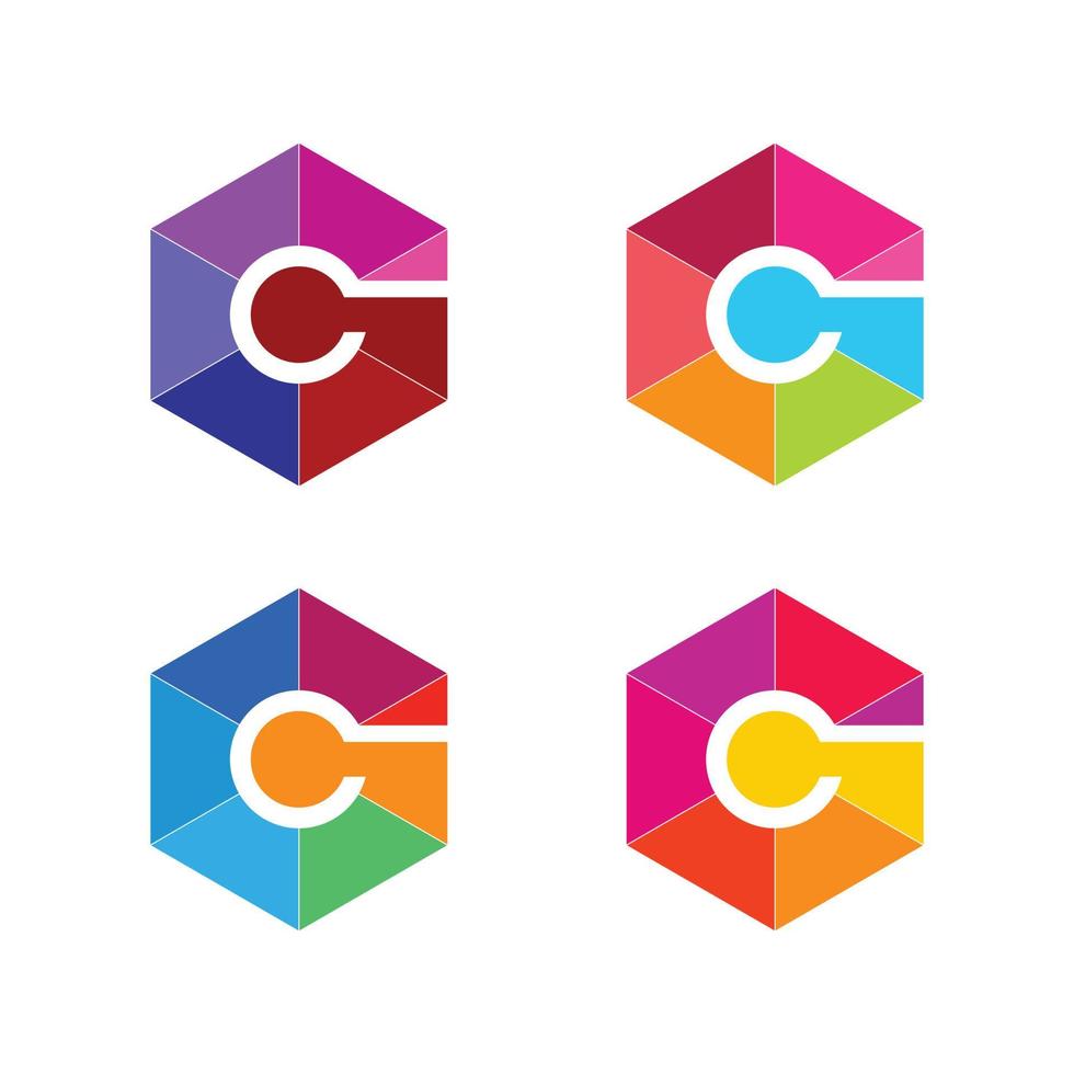 kleurrijke zeshoek letter g logo set. vector