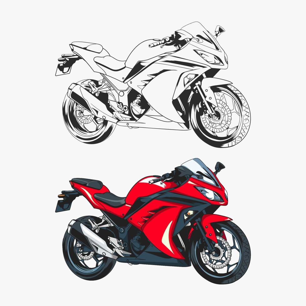 motorfiets schets en kleur vector