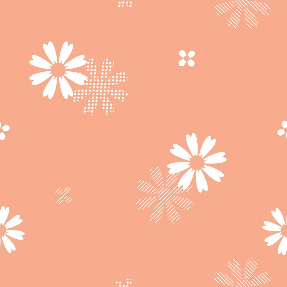 witte bloem en stip naadloze achtergrond in oranje kleur voor stoffenpatroon vector
