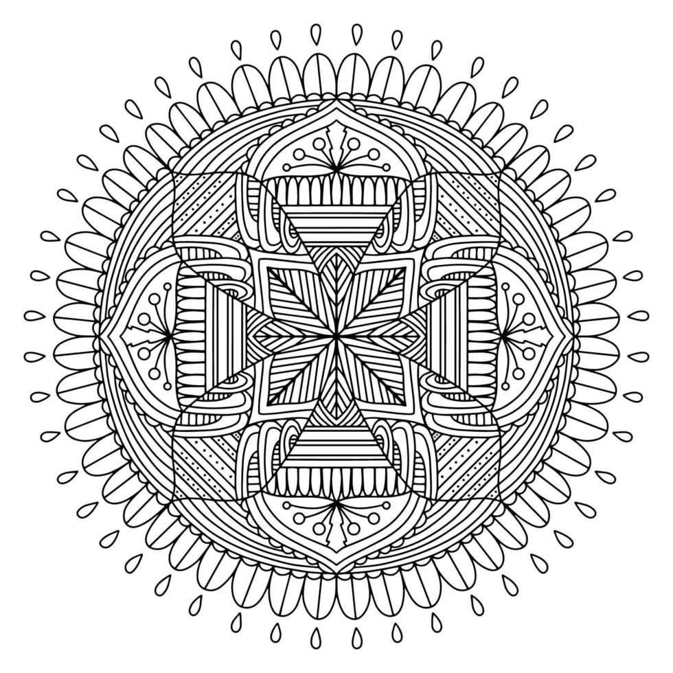 mandala tekening vectorelement. kleurplaat, kleurboek voor kinderen en volwassenen. achtergrond met ruimte voor tekst. overzicht bloemen ronde sieraad. lijnillustratie voor afdrukken op papier of stof. vector