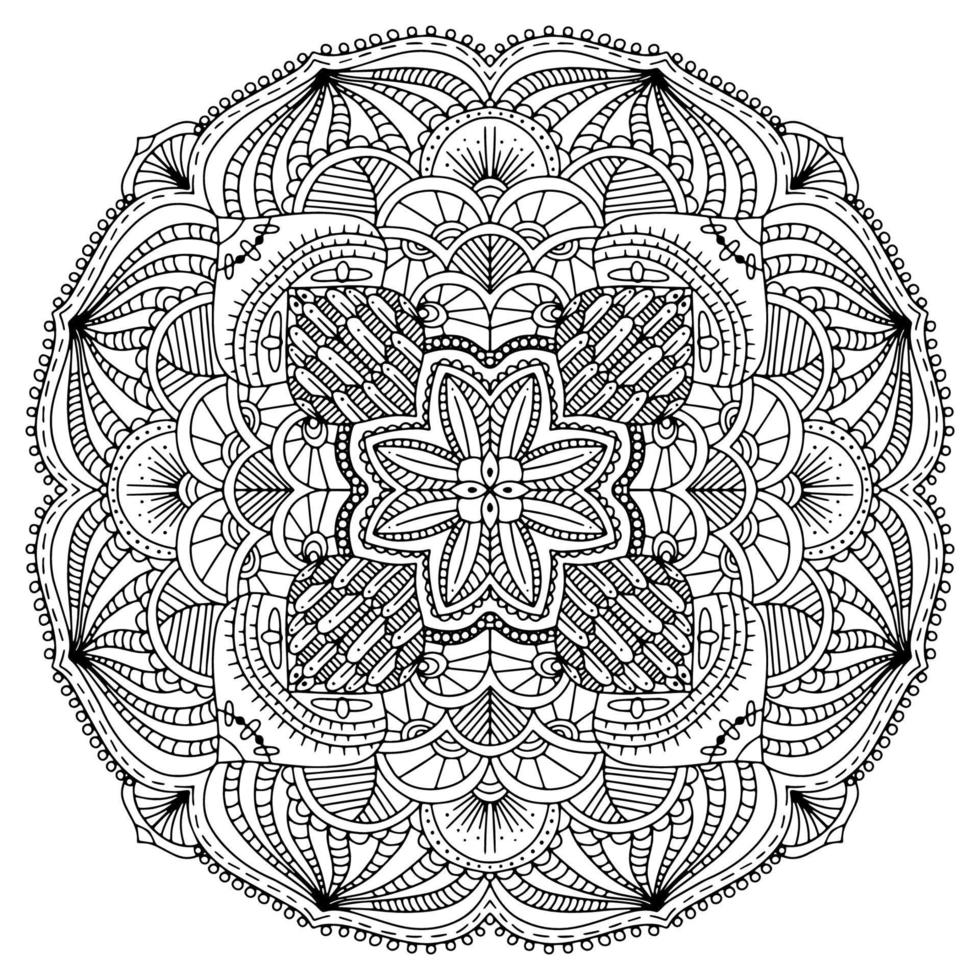 mandala tekening vectorelement. kleurplaat, kleurboek voor kinderen en volwassenen. achtergrond met ruimte voor tekst. overzicht bloemen ronde sieraad. lijnillustratie voor afdrukken op papier of stof. vector