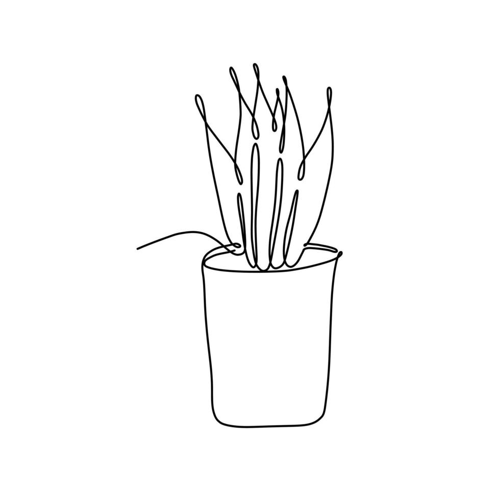 hand getekende vectorillustratie van s schattige kamerplant in pot. leuke illustratie van een plant op een witte achtergrond in één lijnstijl. vector