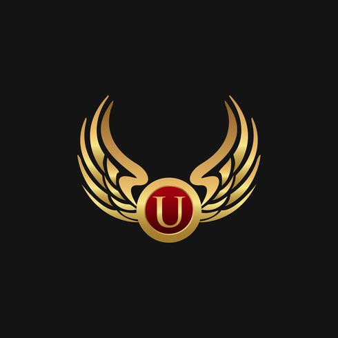 Luxe letter U embleem vleugels logo ontwerpsjabloon concept vector