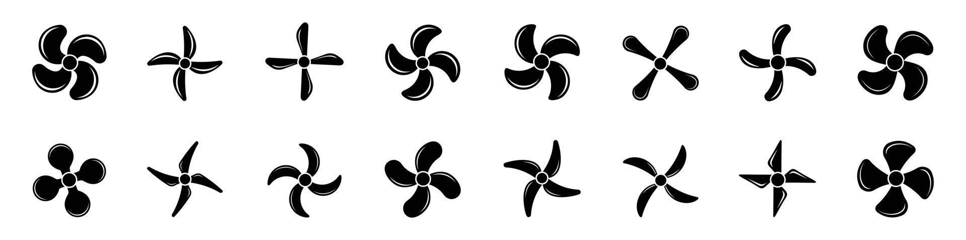 vliegtuig propeller pictogrammen, symbolen ventilator roterende vector illustration.propeller icon set