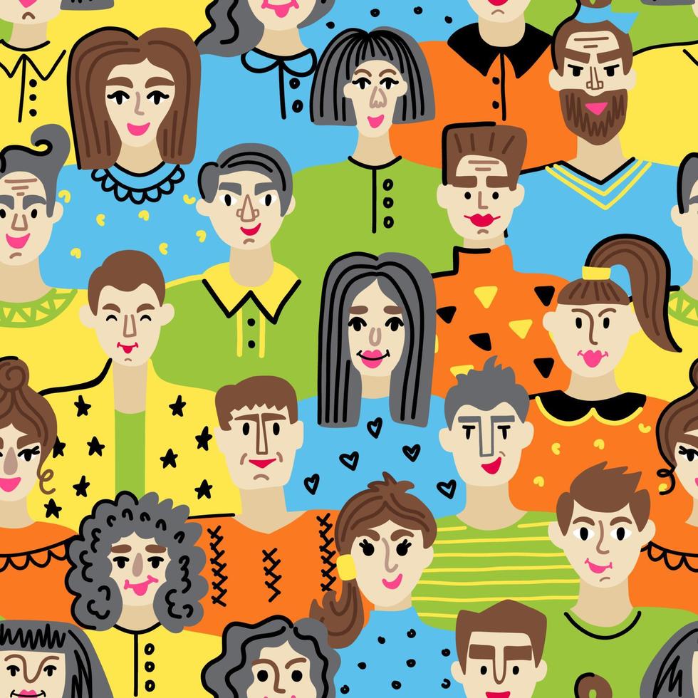 naadloos patroon met mannen en vrouwen. achtergrond met gezichten sociale mensen groep vector
