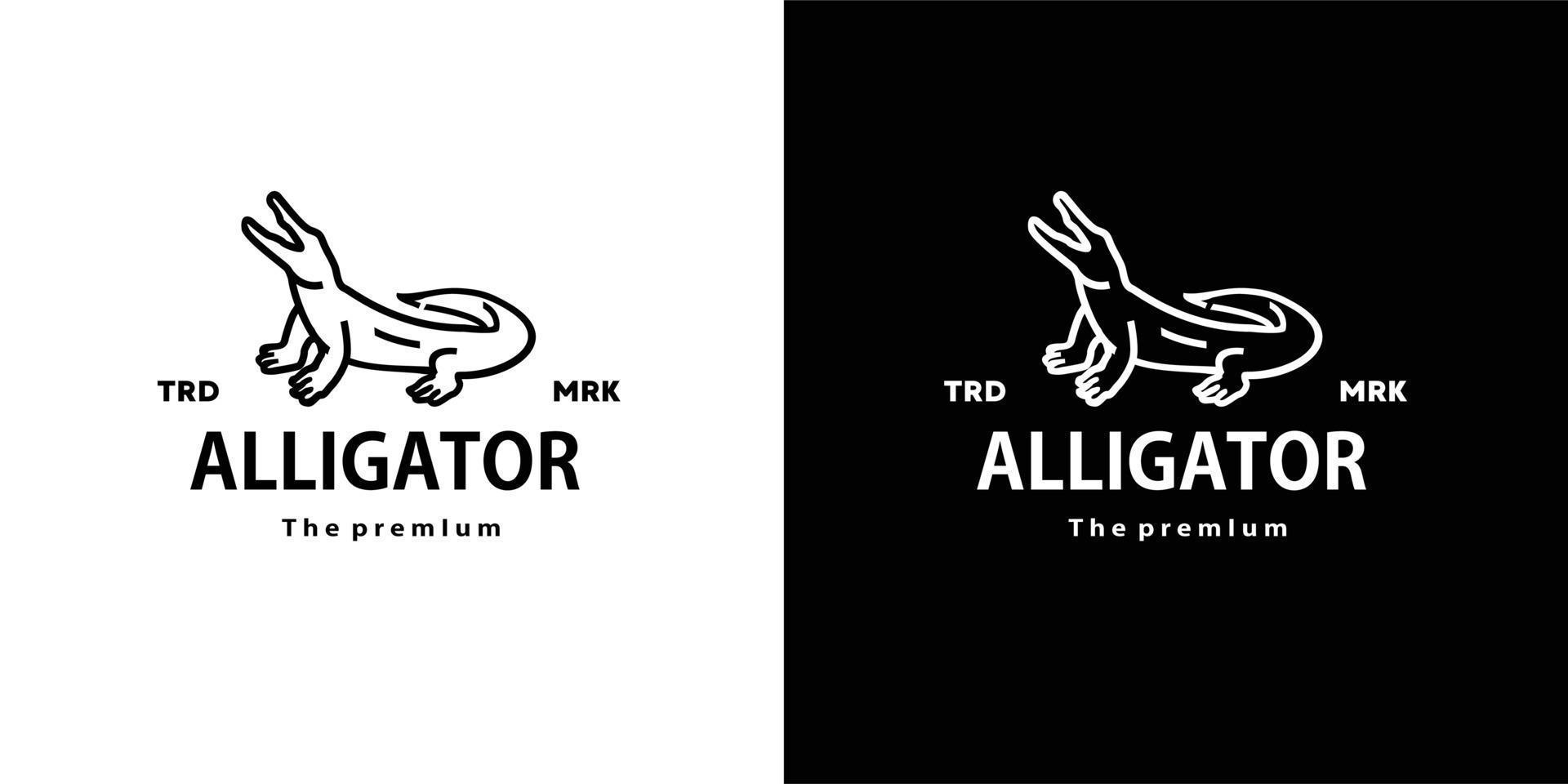 vintage retro hipster aligator logo vector overzicht monoline kunst pictogram