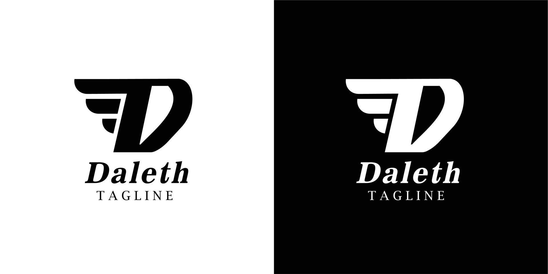 punt letter d-logo. daleth belettering ontwerp vector met vleugels