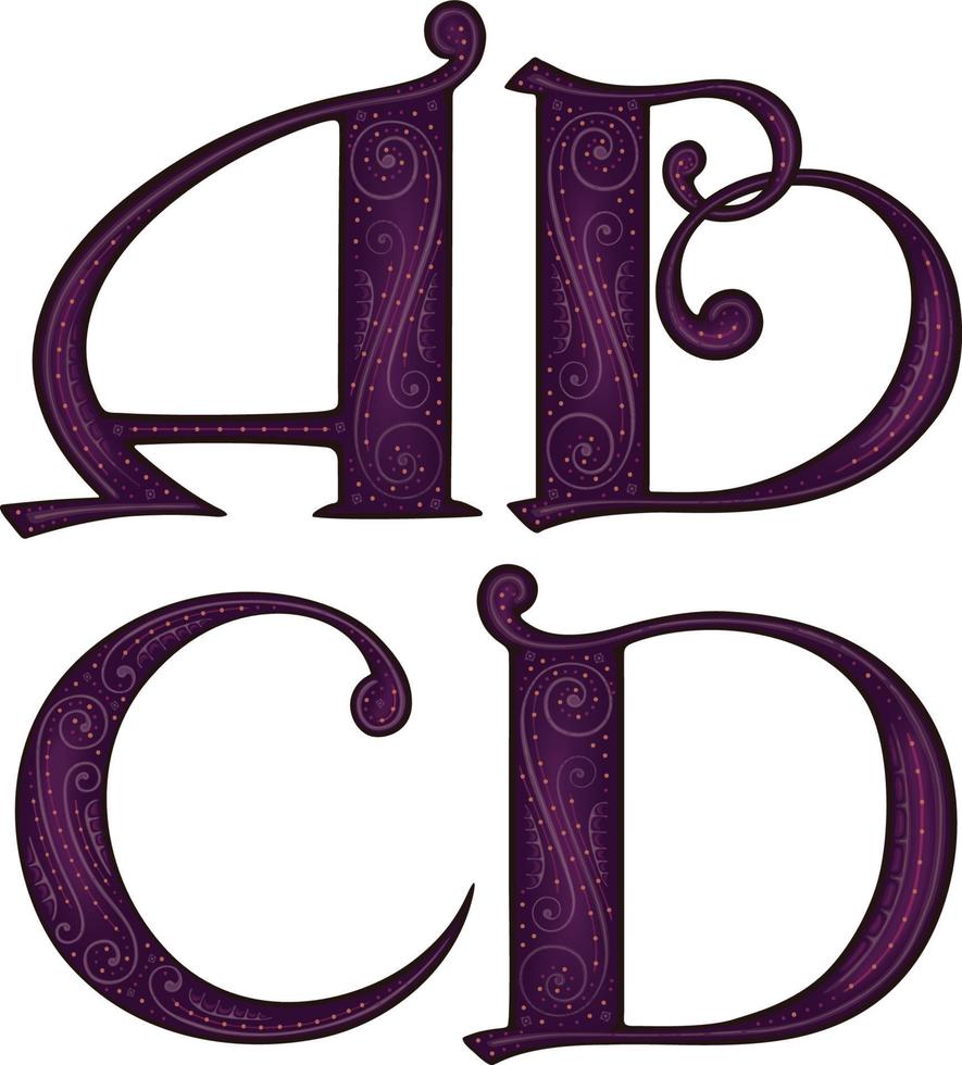 middeleeuwse letter.initial.alphabet.font. belettering. vector