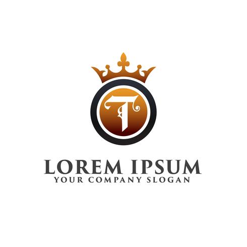 Luxe Letter T met kroon Logo ontwerpsjabloon concept vector