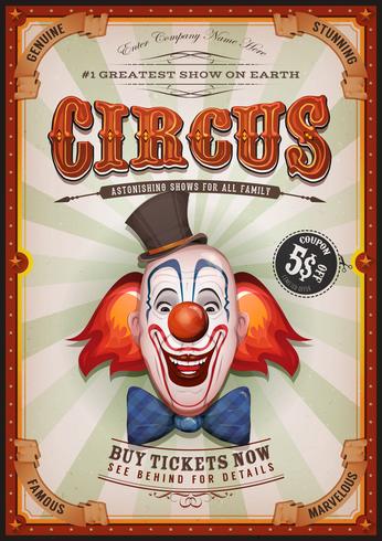 Vintage circusaffiche met clown hoofd vector