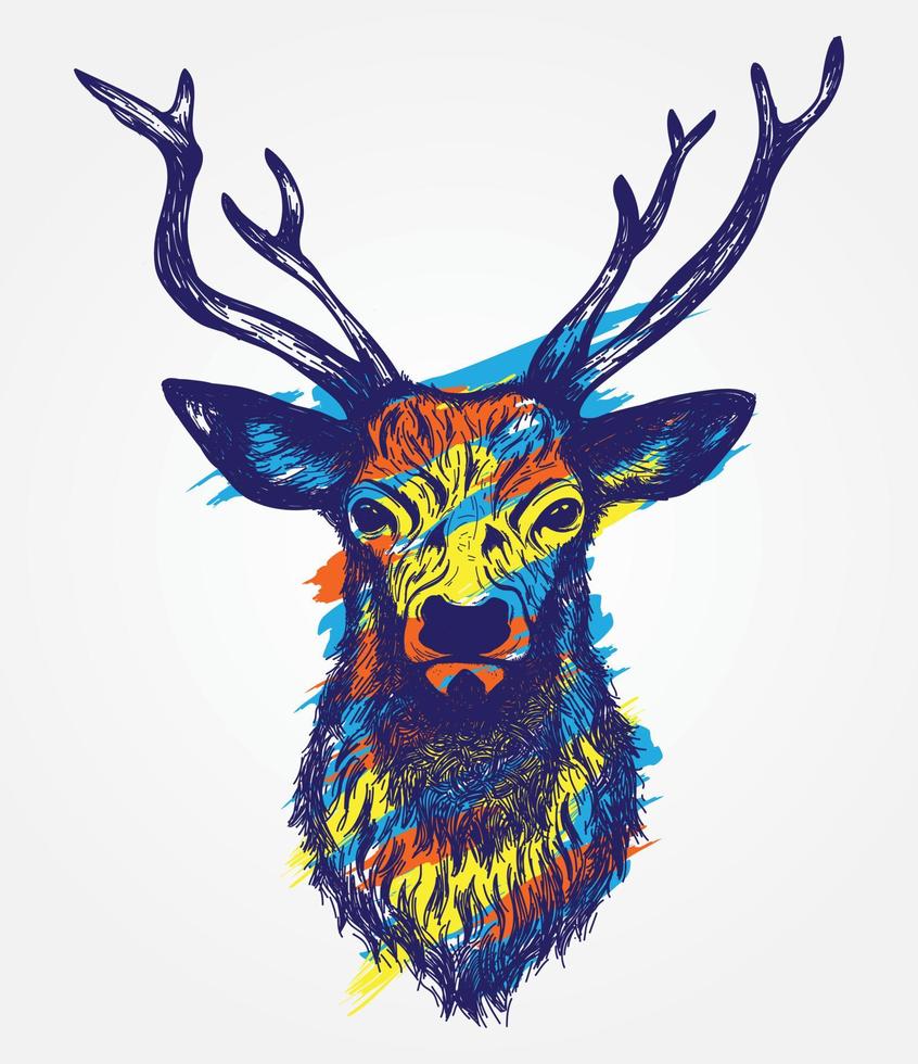 kleurrijke herten hoofd hand getekende illustratie vector