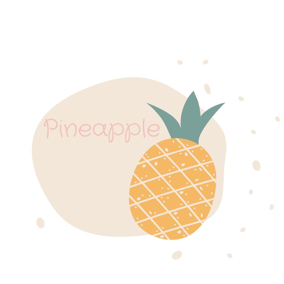 platte ananas hand getekende vectorillustratie. rijp fruit, sappige natuurvoeding abstracte tekening geïsoleerd op pastel beige achtergrond. trendy woondecoratie. moderne kleurenafdruk vector